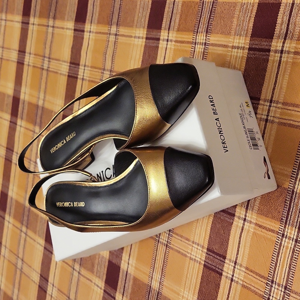 Veronica Beard Cecile sling/dark gold,black Nwt - Picture 2 of 11
